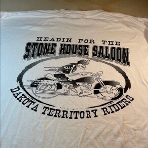 Stone House Saloon White Graphic T-Shirt with Motorcycle Design Sz 3XL